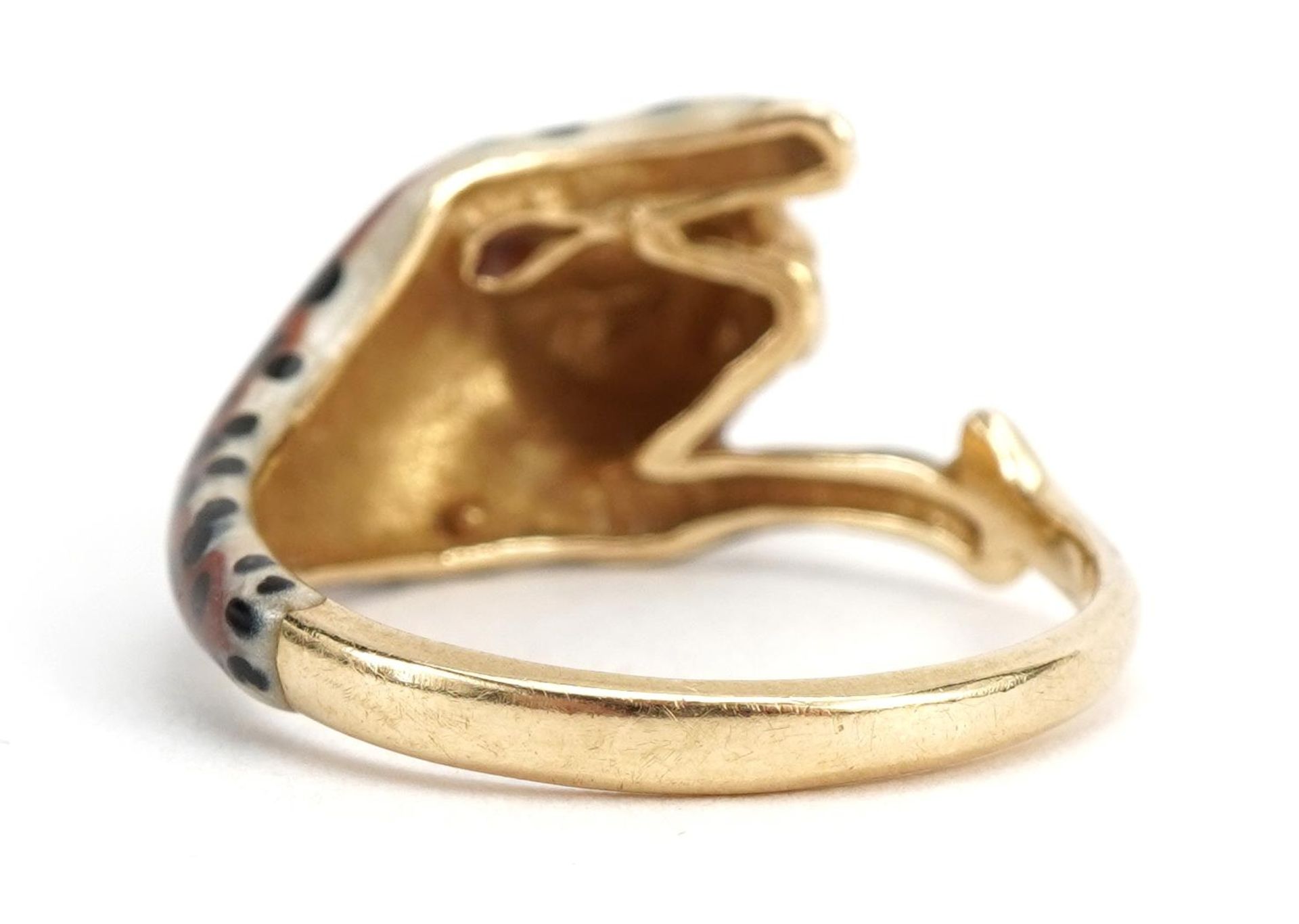 14k gold and enamel leopard ring, size M/N, 3.4g - Image 3 of 6