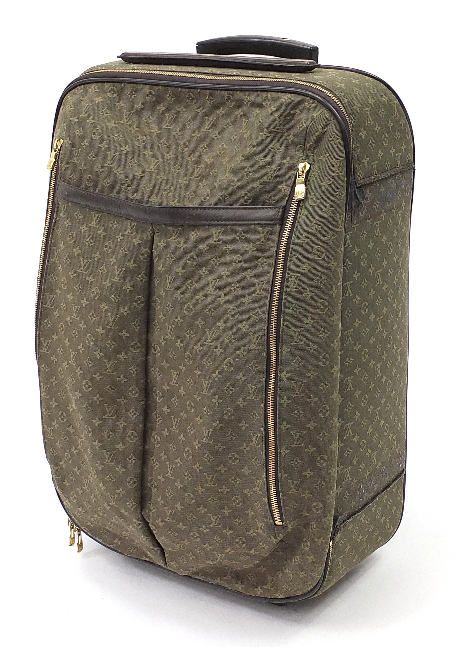 Louis Vuitton Pegase green monogrammed canvas trolley travel suitcase, serial number SP0062, 57cm