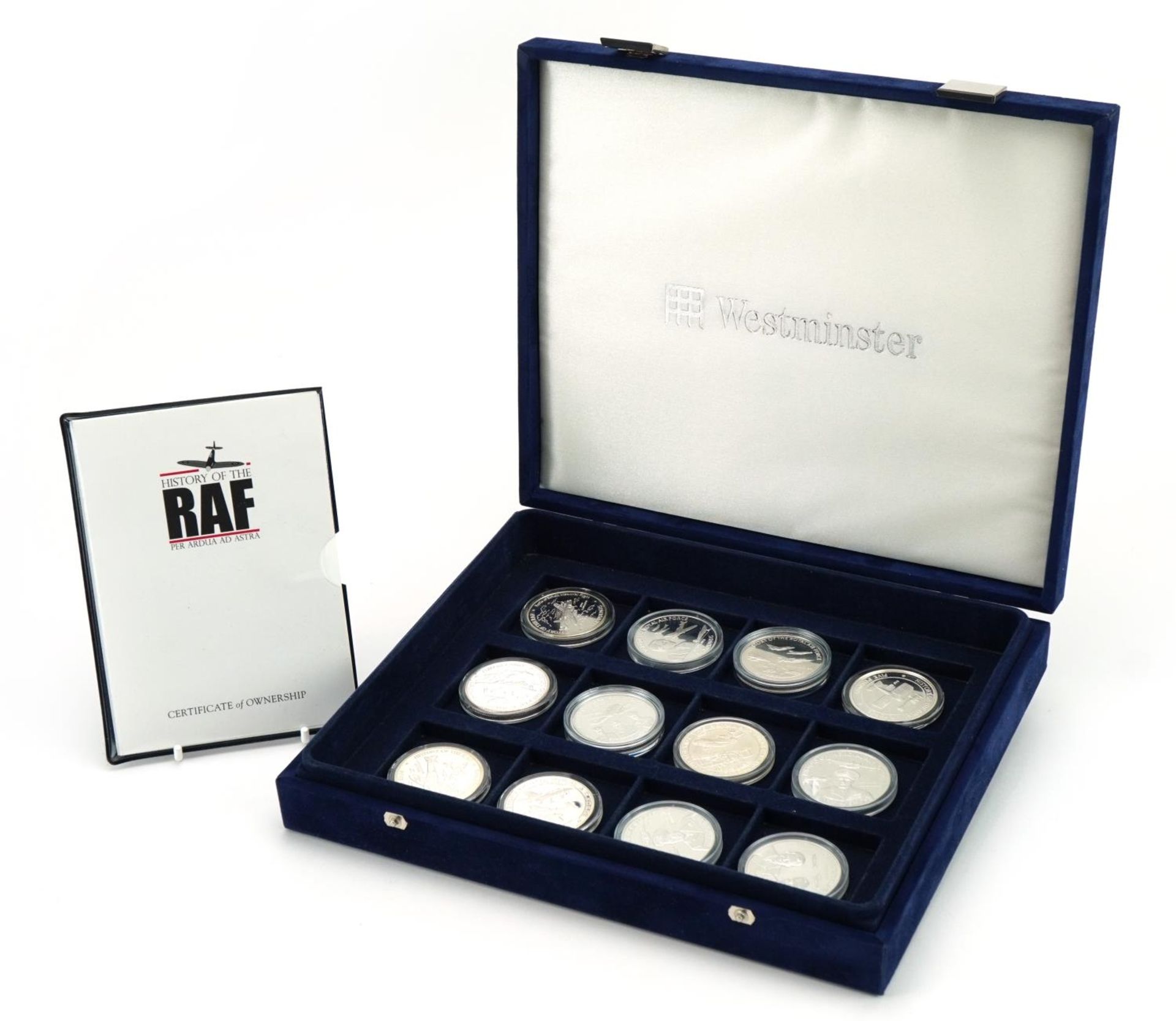 Twelve silver commemorative limited edition History of The RAF five pound coins and five dollar - Image 2 of 4