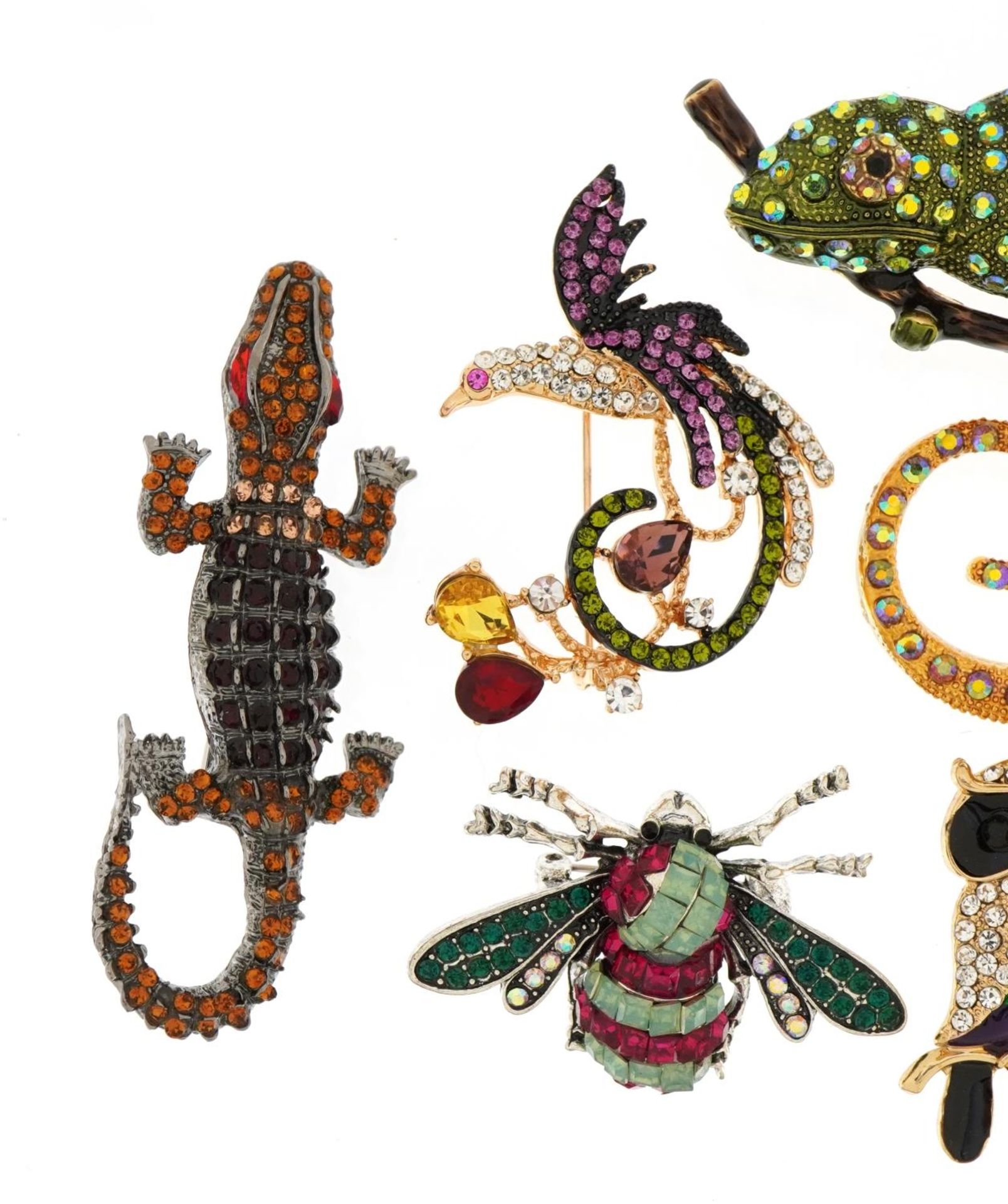 Eight jewelled and enamel animal and insect brooches including Dachshund, butterfly and crocodile, - Image 2 of 4