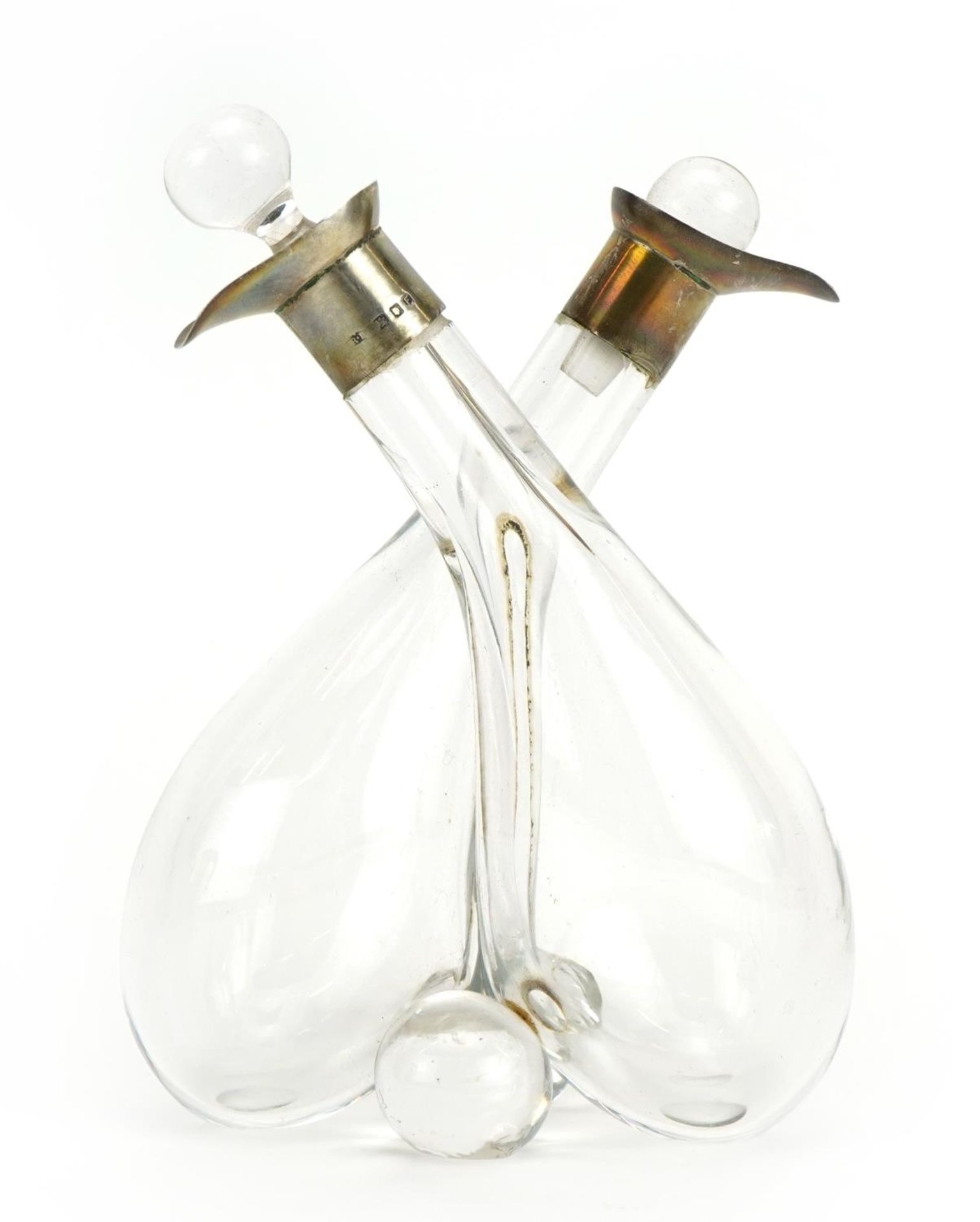 Robert Pringle & Sons, George VI silver mounted glass oil and vinegar bottle, London 1941, 13cm high - Image 2 of 4