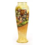 Raymond Rushton for Royal Worcester, porcelain baluster vase hand painted with a Cropthorne street