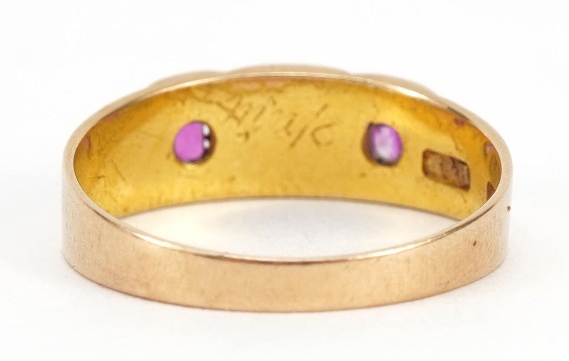 Victorian 15ct gold ruby and seed pearl ring, Birmingham 1876, size N, 2.4g - Image 2 of 4