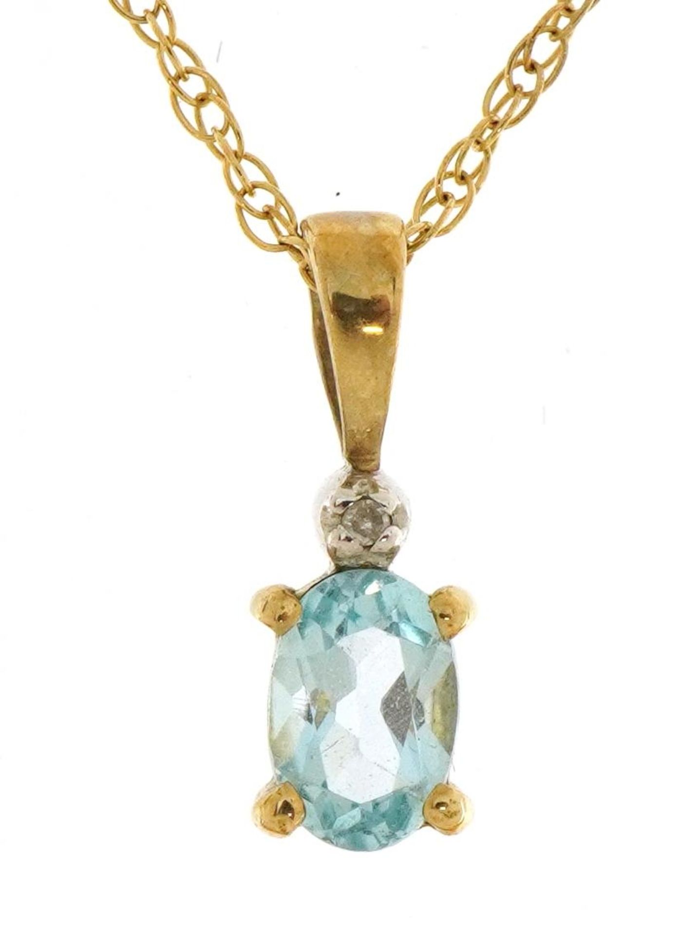 9ct gold blue stone and diamond pendant on a 9ct gold necklace with matching earrings, the pendant - Image 4 of 8