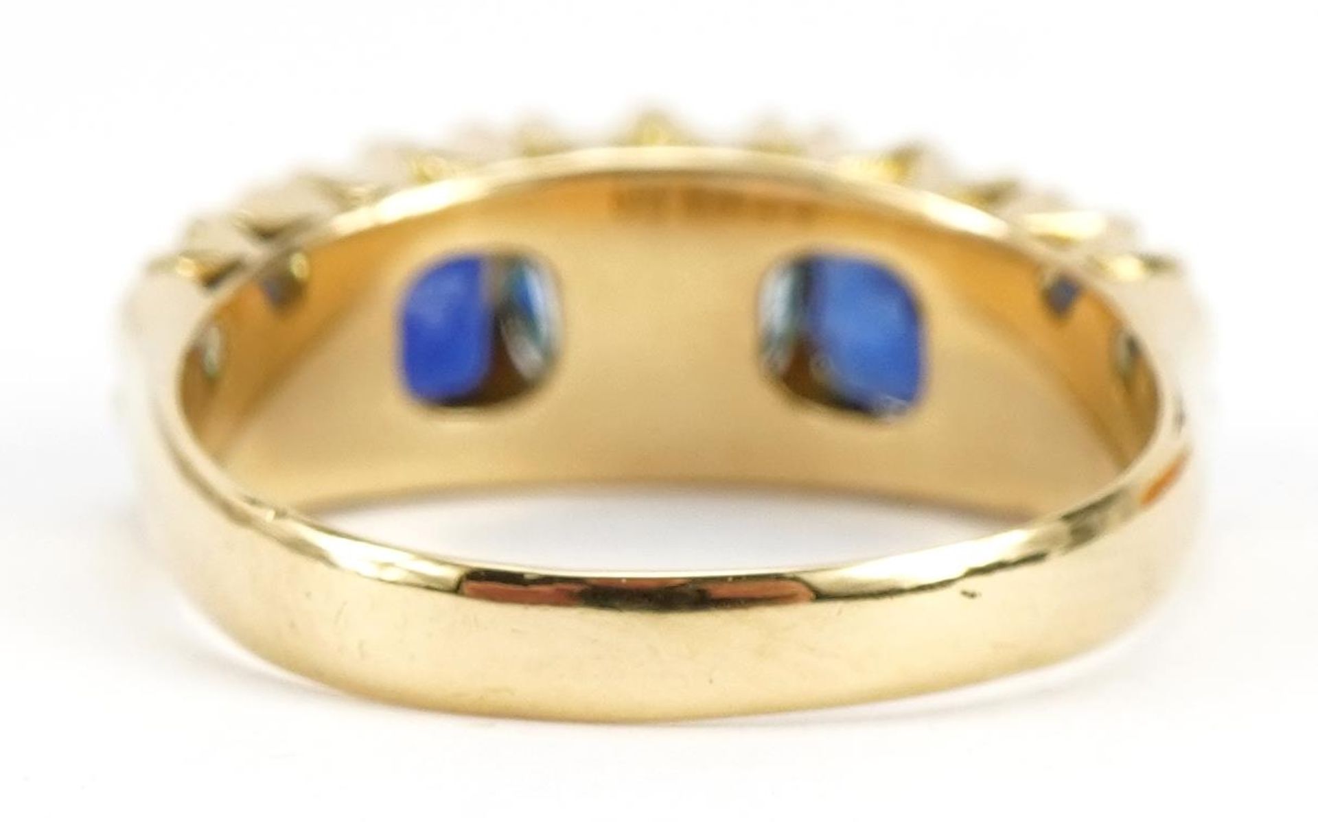 Victorian 18ct gold five stone ring set with blue stones, the largest stone approximately 6.2mm in - Image 2 of 3