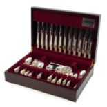 Oneida twelve place canteen of community silver plated cutlery housed in a mahogany canteen, the