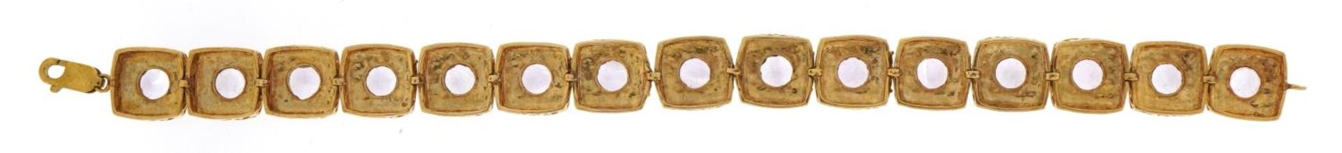 9ct gold bracelet set with pink stones, 19cm in length, 23.4g - Image 3 of 4