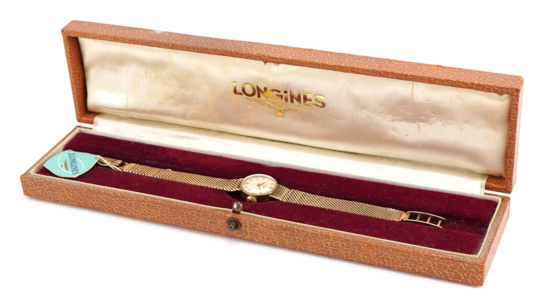 Ladies Longines 9ct gold wristwatch with 9ct gold strap, housed in a Longines box, the case 18mm - Image 7 of 8