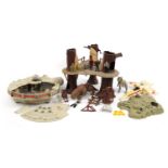 Vintage Star Wars toys comprising Millennium Falcon, Ewoks Village, Dewback and X-Wing Fighter