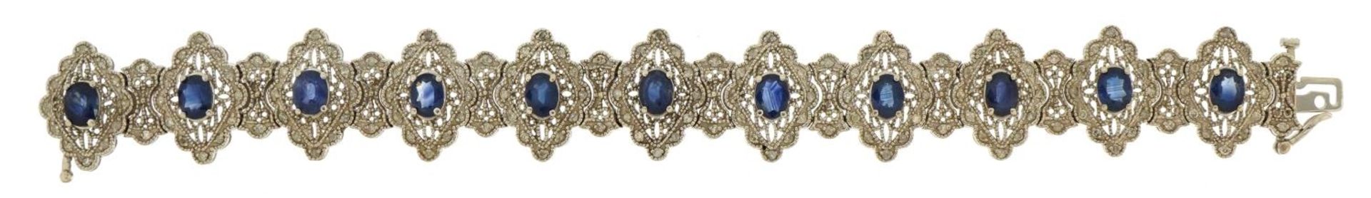 14ct white gold sapphire and diamond bracelet, 18.5cm in length, 32.8g - Image 2 of 4