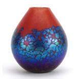 Siddy Langley, iridescent art glass vase with red, etched Siddy Langley 1998 to the base, 16.5cm