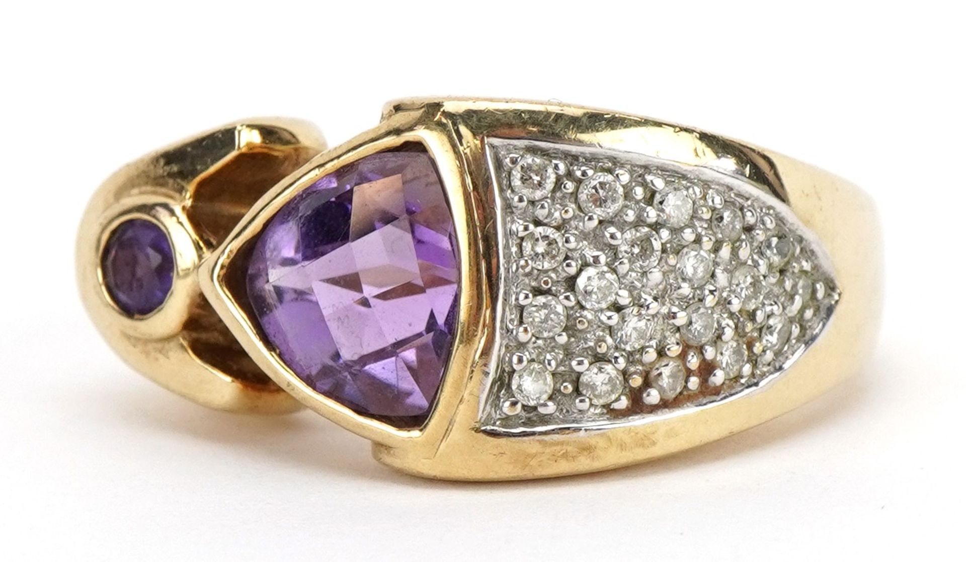 9ct gold amethyst ring with diamond set shoulders, size T, 13.6g - Bild 2 aus 5