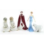Collectable figures and a Lladro polar bear including Royal Worcester Queen Elizabeth II and Royal