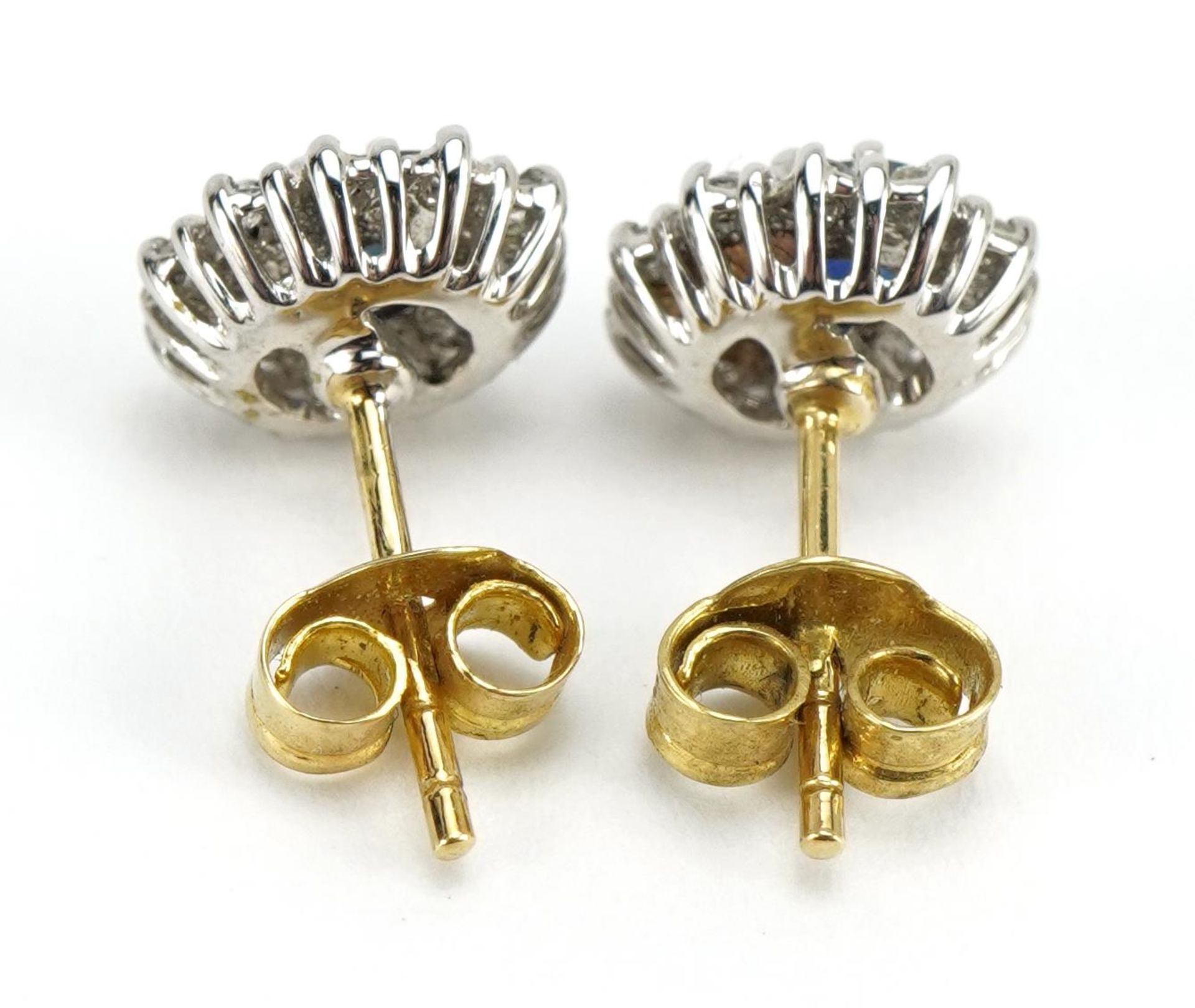 Pair of 18ct gold sapphire and diamond cluster stud earrings, 2.4g - Image 2 of 2