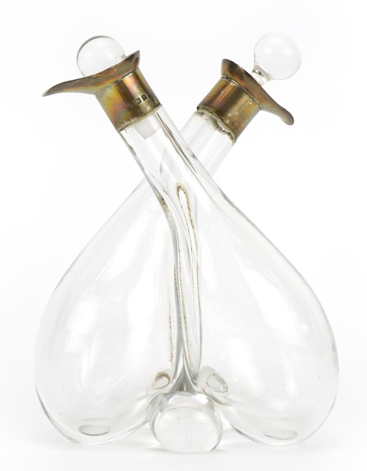 Robert Pringle & Sons, George VI silver mounted glass oil and vinegar bottle, London 1941, 13cm high