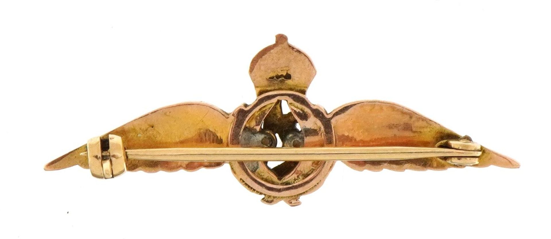 Military interest 9ct gold and enamel RAF sweetheart brooch, 3.6cm wide, 3.7g - Image 2 of 2