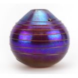 Siddy Langley, iridescent art glass vase with trailed decoration, etched Siddy Langley 2004 around