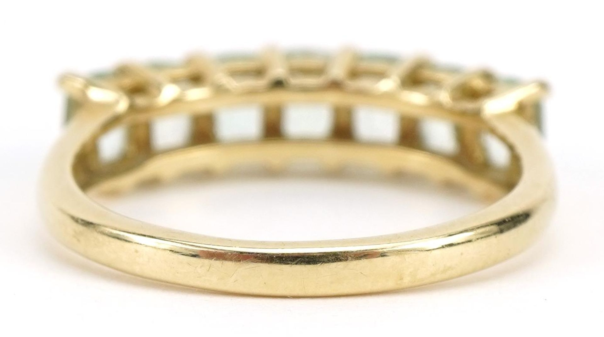 9ct gold green stone half eternity ring, possibly tourmaline, size L, 2.3g - Image 2 of 4