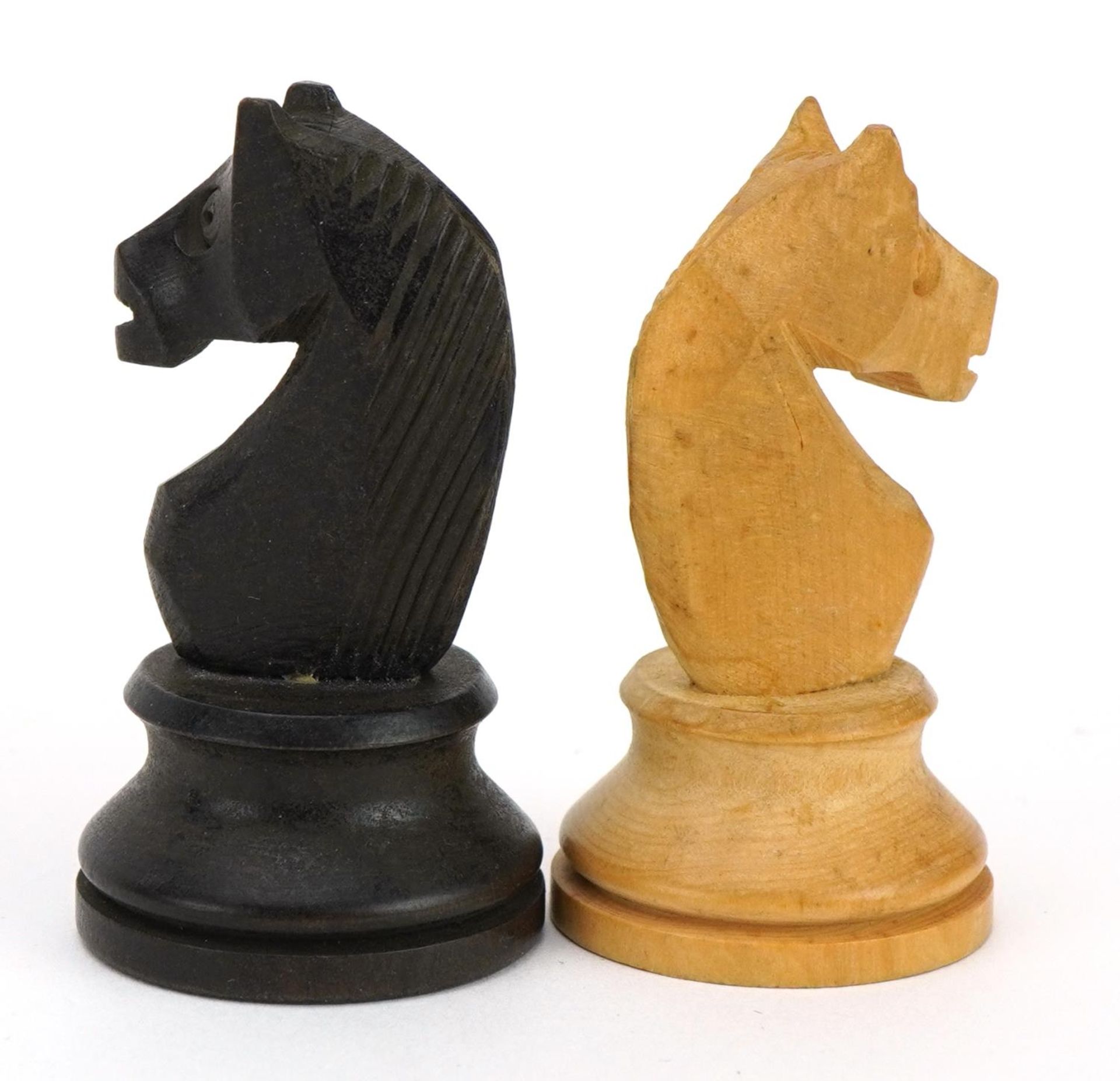 Turned wooden Staunton pattern chess set with box, the largest pieces 6.8cm high - Image 6 of 7