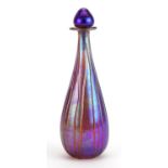 Siddy Langley, large iridescent art glass scent bottle with stopper, etched Siddy Langley around the