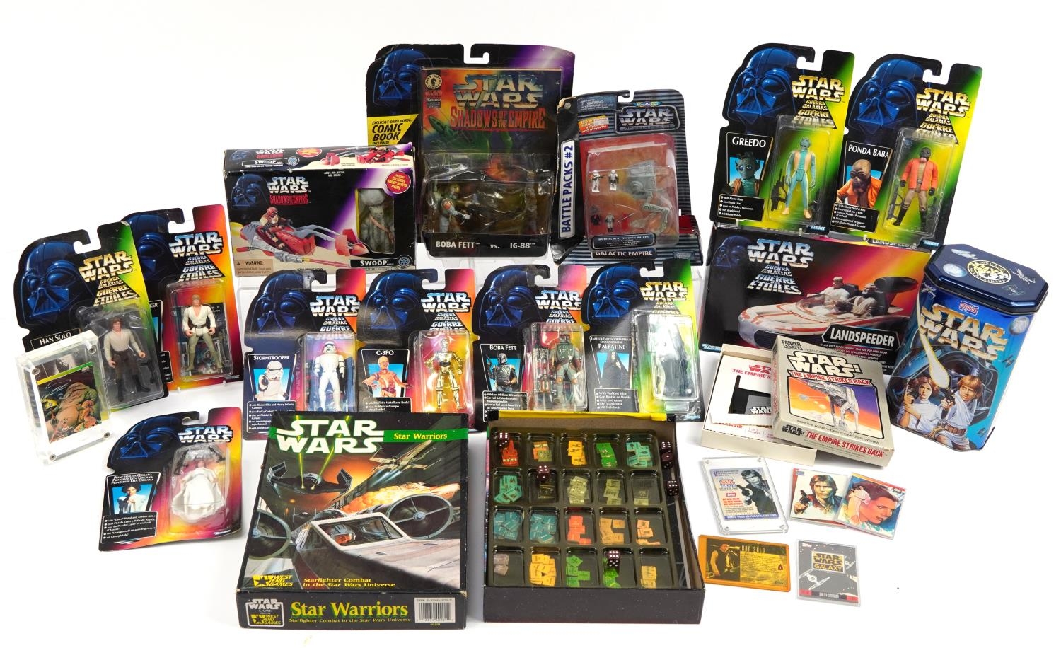 Vintage and later Star Wars toys and collectables including action figures housed in sealed