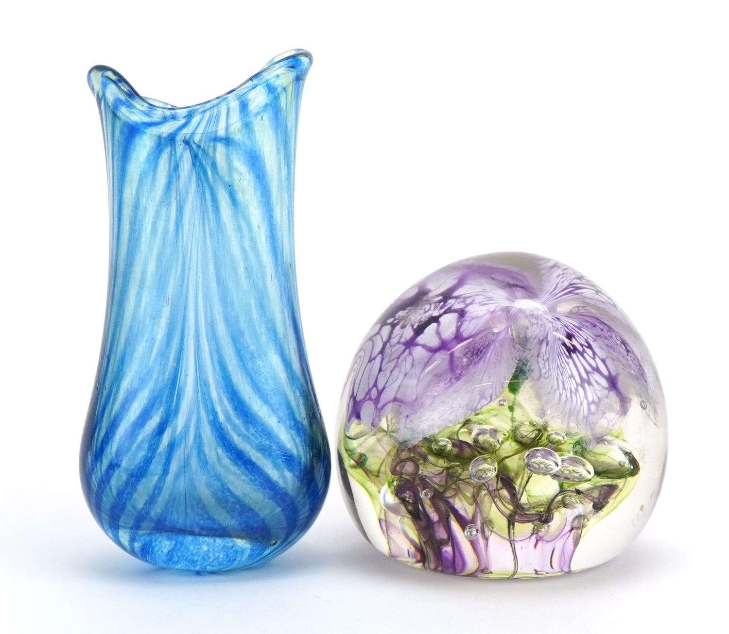Siddy Langley, art glassware comprising a vase dated 2008 and paperweight dated 1996, the largest - Image 3 of 6