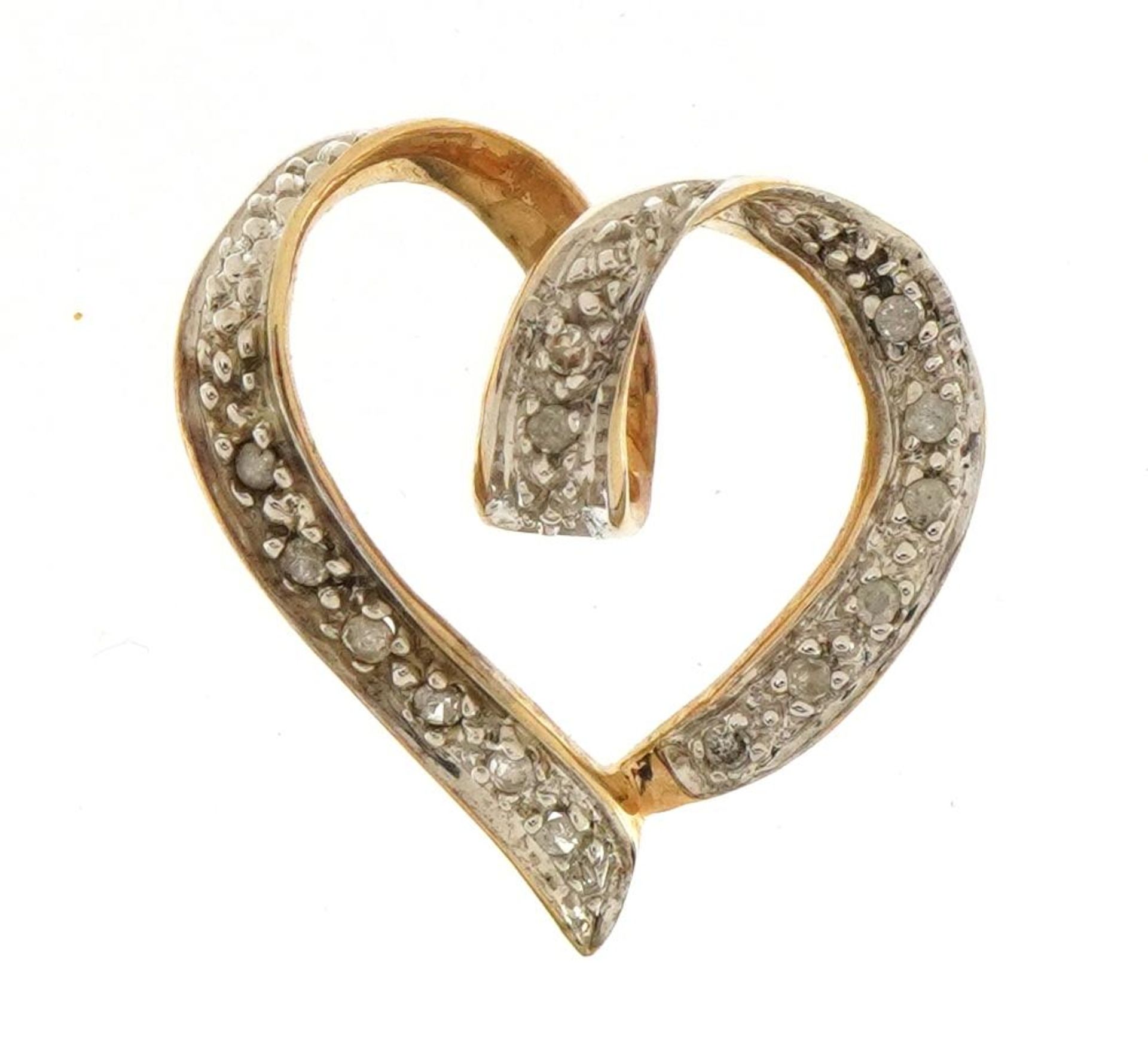 9ct gold love heart pendant set with diamonds, 2.0cm high, 1.6g