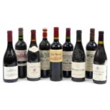 Nine bottles of red wine including Chateau Neuf du Pape, Chateau la Croix de Grezard Saint