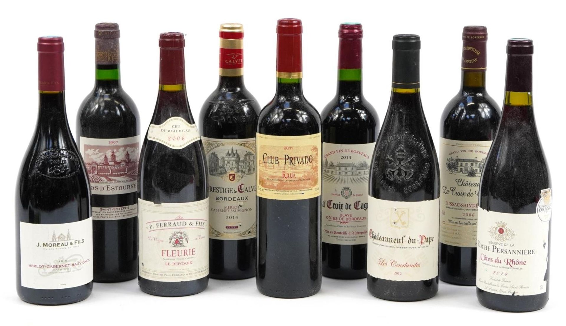 Nine bottles of red wine including Chateau Neuf du Pape, Chateau la Croix de Grezard Saint