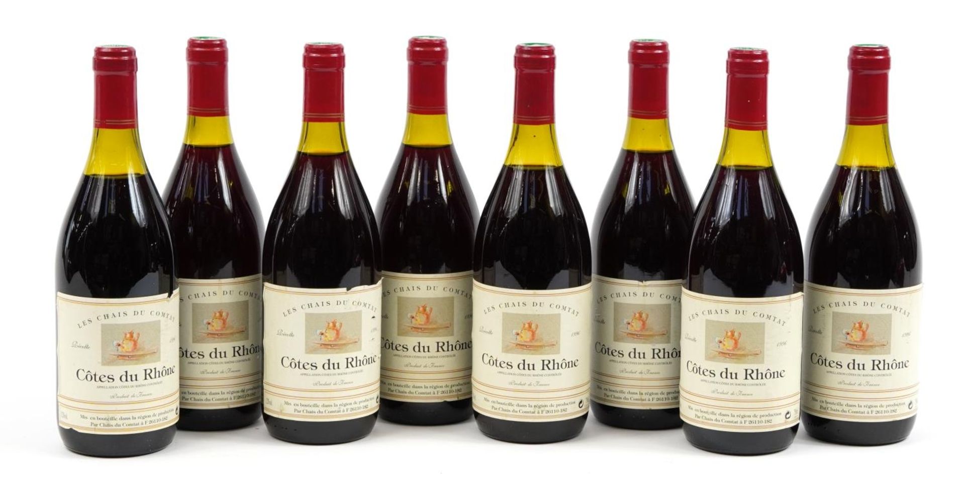 Eight bottles of 1996 Les Chais du Comtat Cote du Rhone red wine