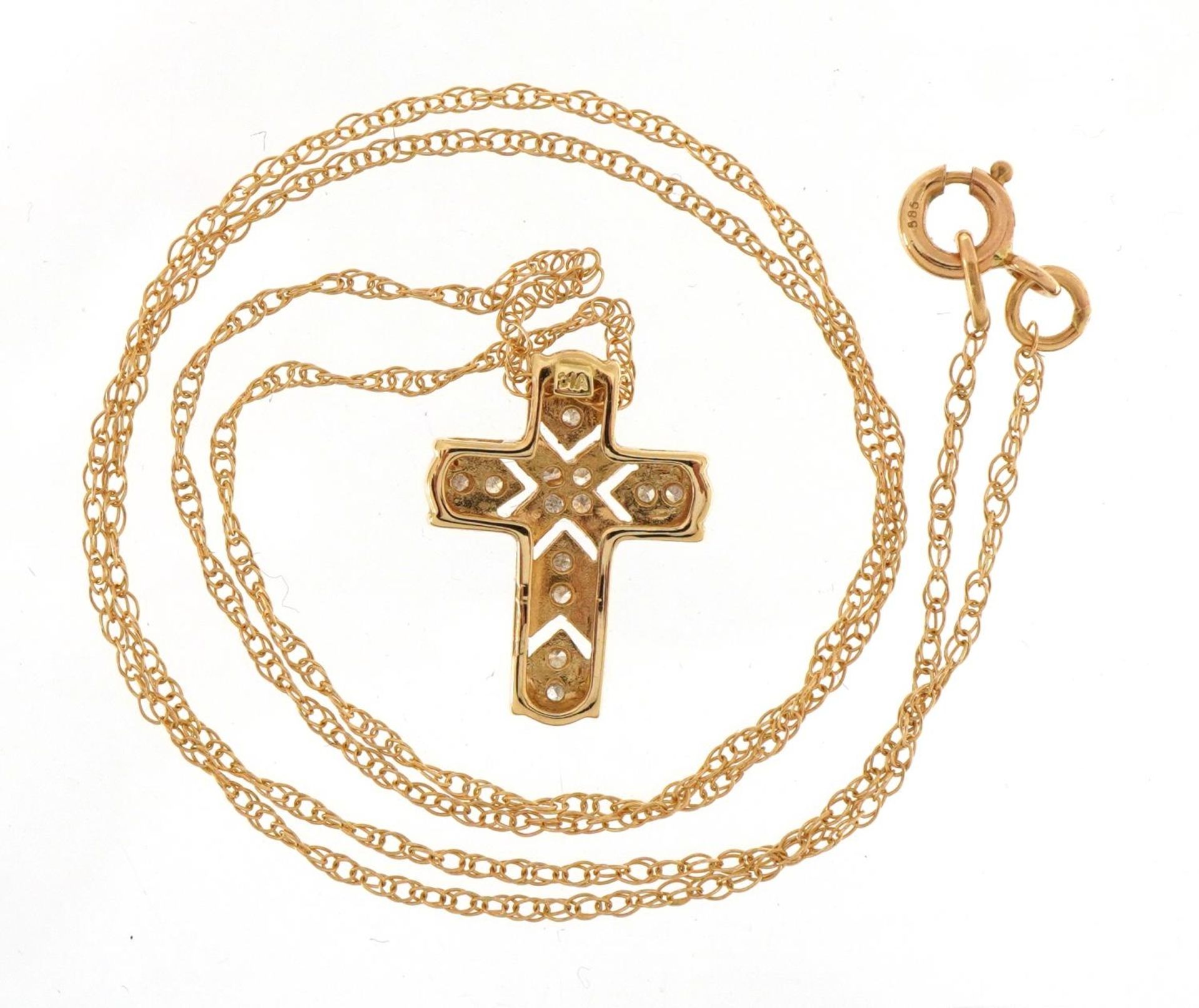 14ct gold diamond cross pendant on a 14ct gold necklace, housed in a Danbury Mint box, 1.8cm high - Image 3 of 6