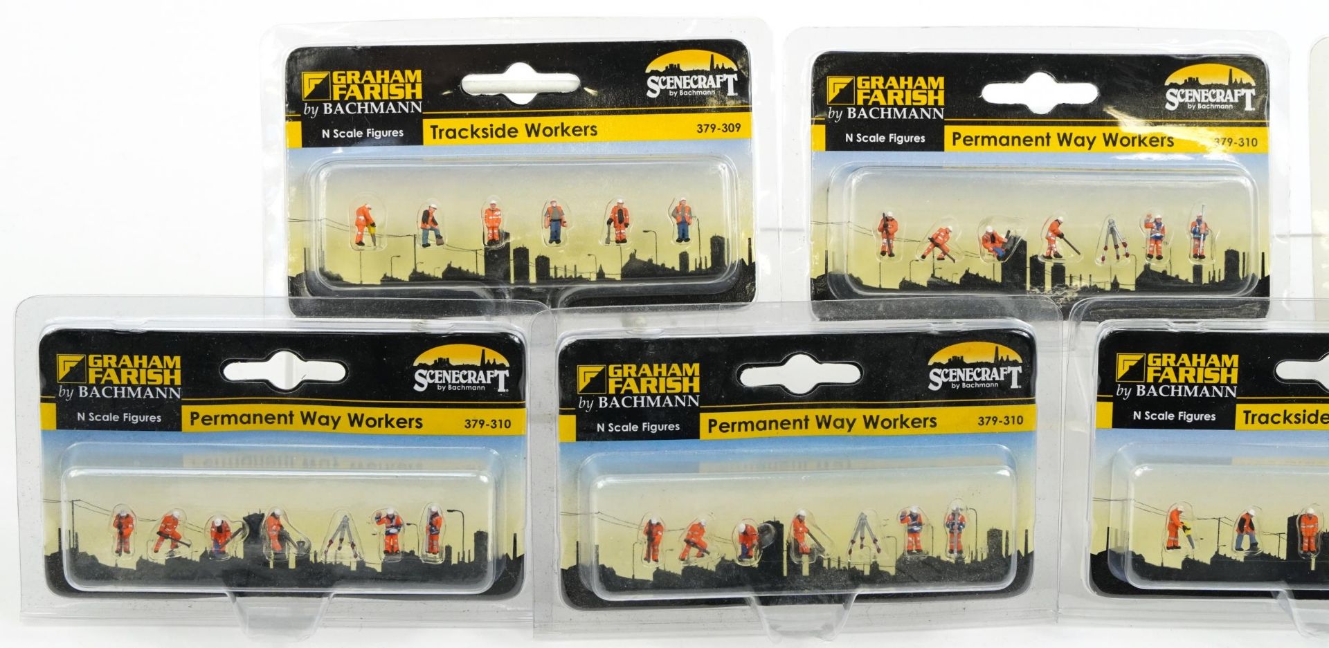 Seven Graham Farish N gauge model railway sets of figures with cases including 1950s train crew, - Image 2 of 3