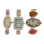 Three as new ladies Gems TV silver gem set and hardstone wristwatches, each with box