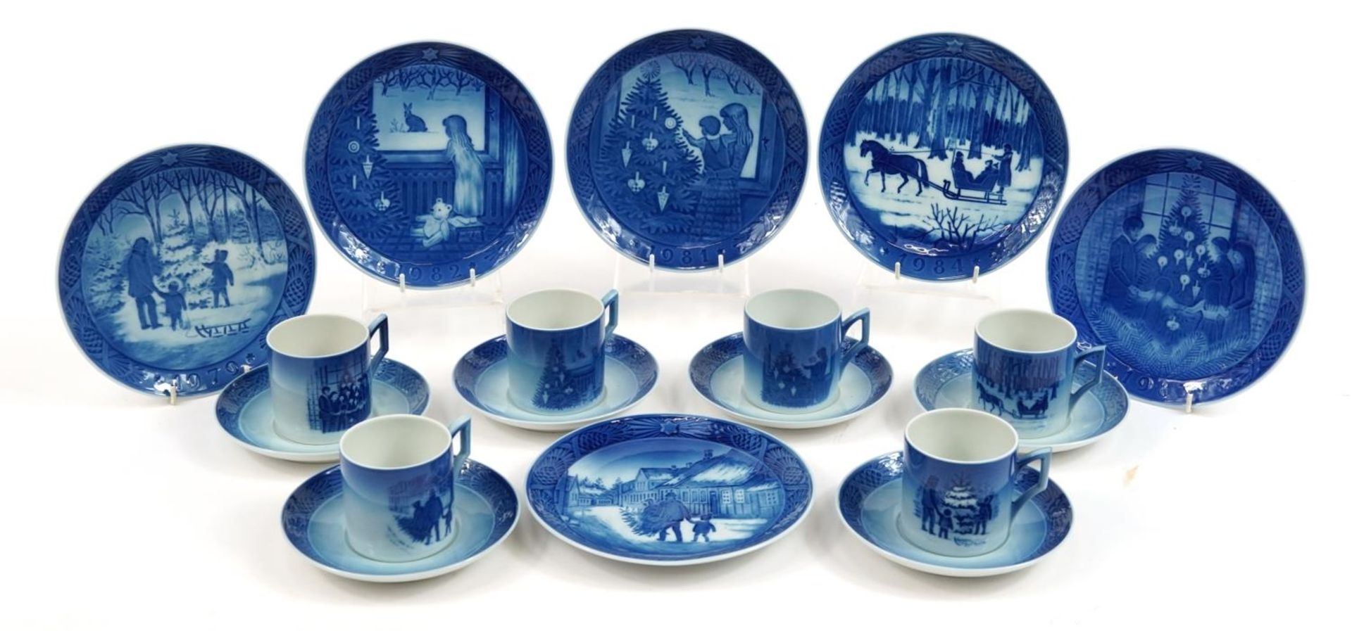 Royal Copenhagen Christmas collectable china comprising six cups with saucers and six year plates,