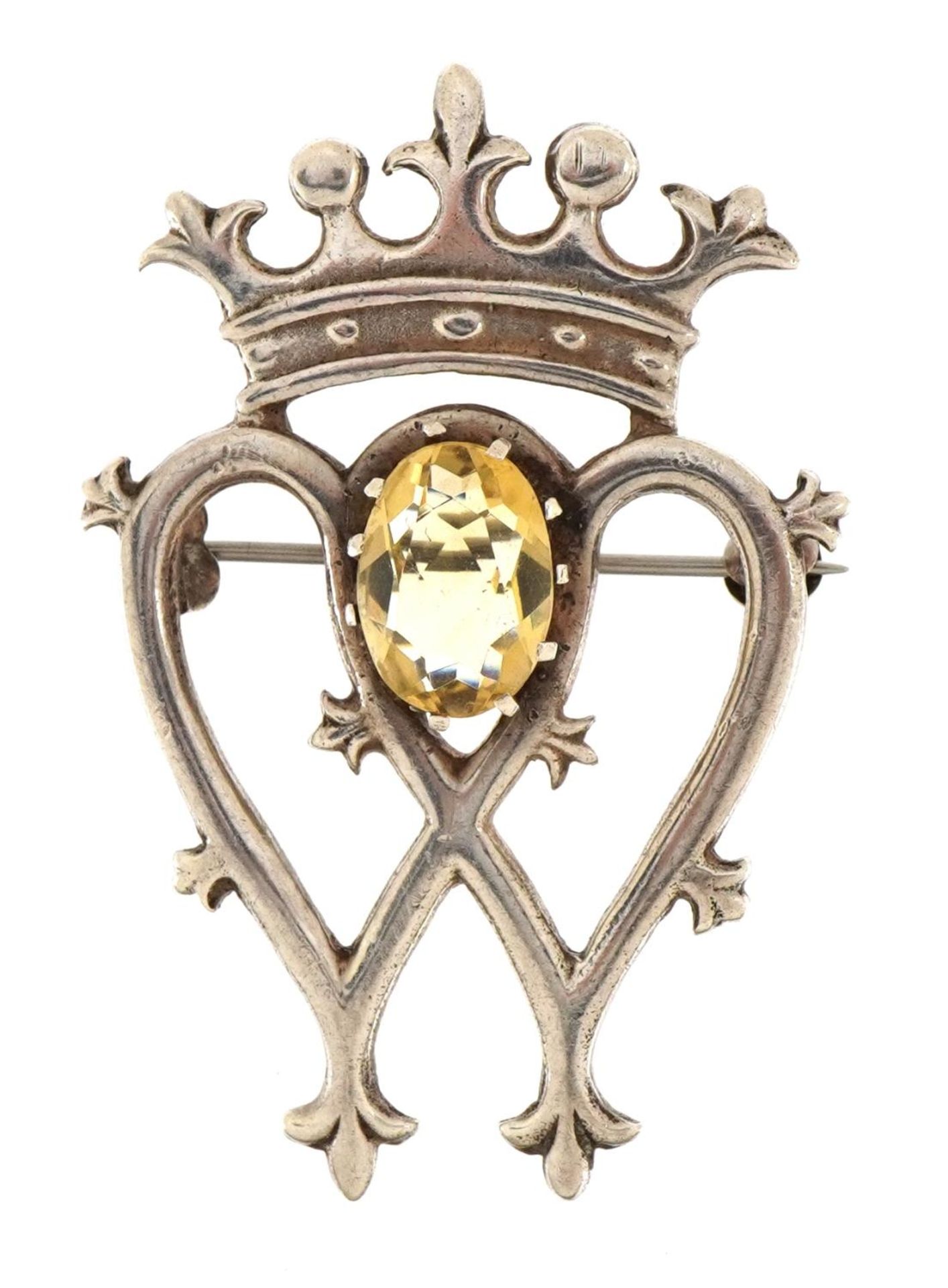 Thomas Kerr Ebbutt, Scottish silver Luckenbooth brooch set with a citrine, Edinburgh 1966, 5.2cm