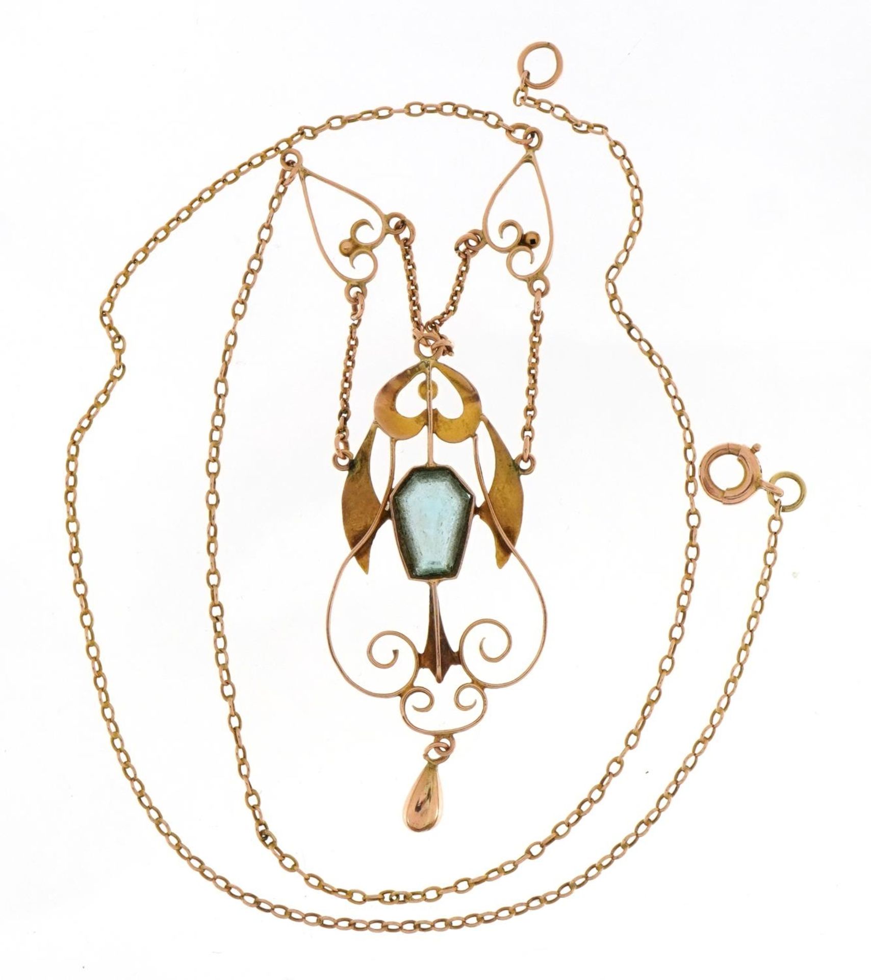 Edwardian 9ct rose gold seed pearl and blue stone necklace, 48cm in length, 3.7g - Image 3 of 3