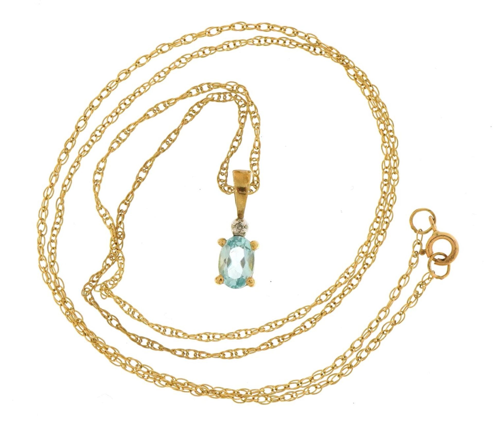 9ct gold blue stone and diamond pendant on a 9ct gold necklace with matching earrings, the pendant - Image 5 of 8