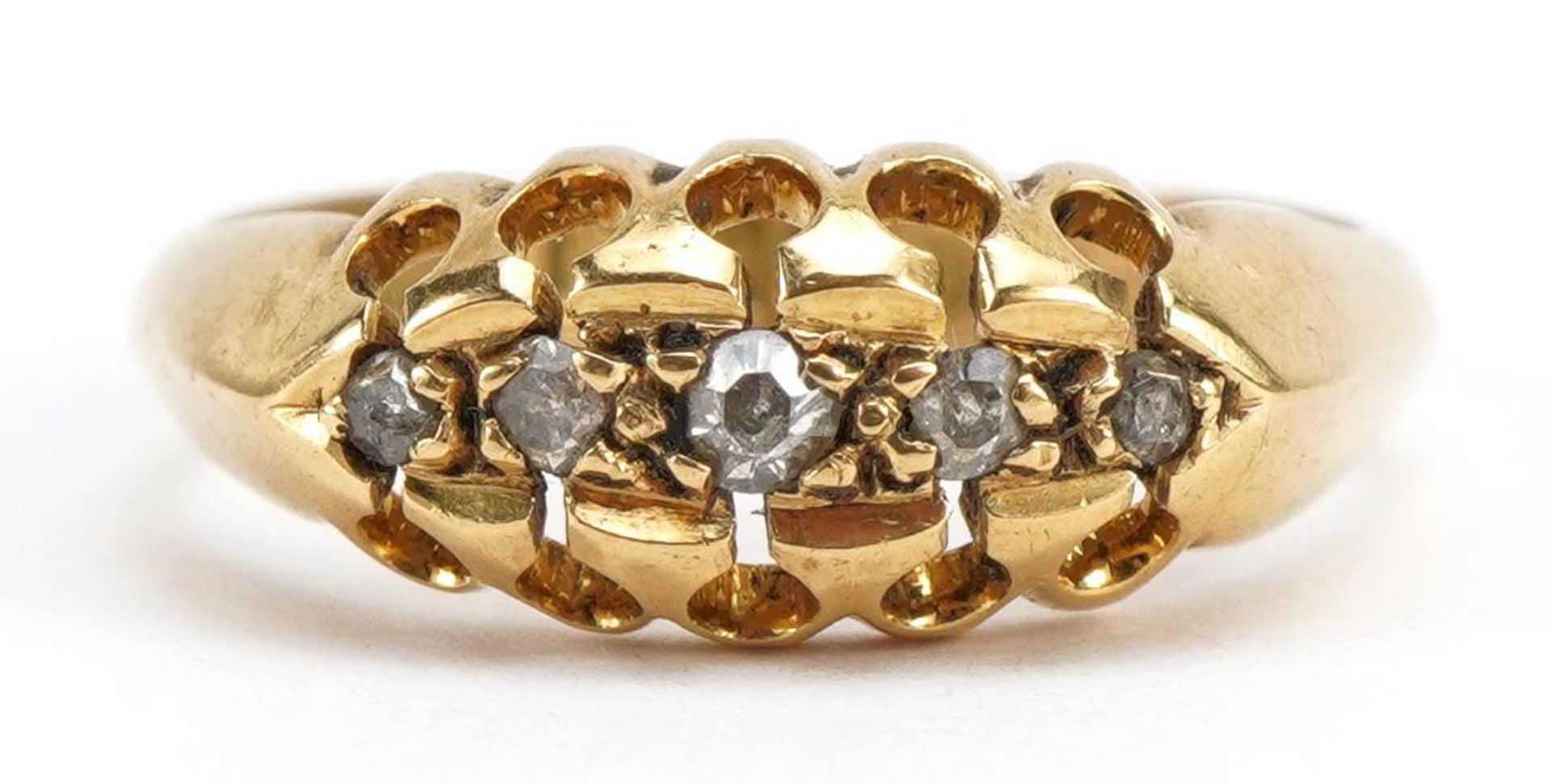 Antique 18ct gold diamond five stone ring, indistinct Birmingham hallmarks, size J, 2.6g