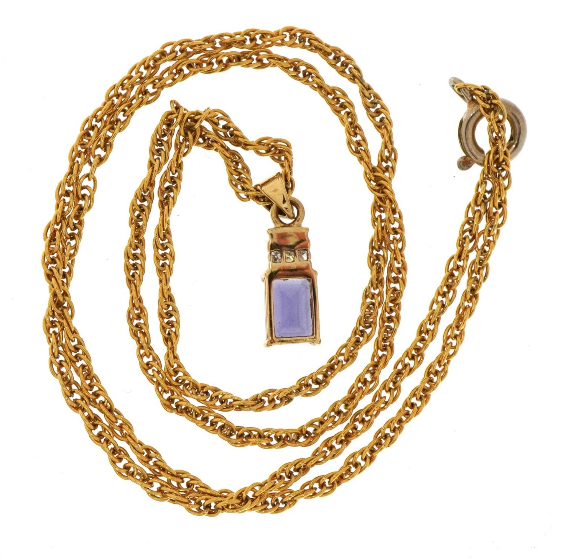 9ct gold purple stone and diamond pendant on a yellow metal necklace, 1.9cm high and 46cm in length, - Bild 3 aus 4