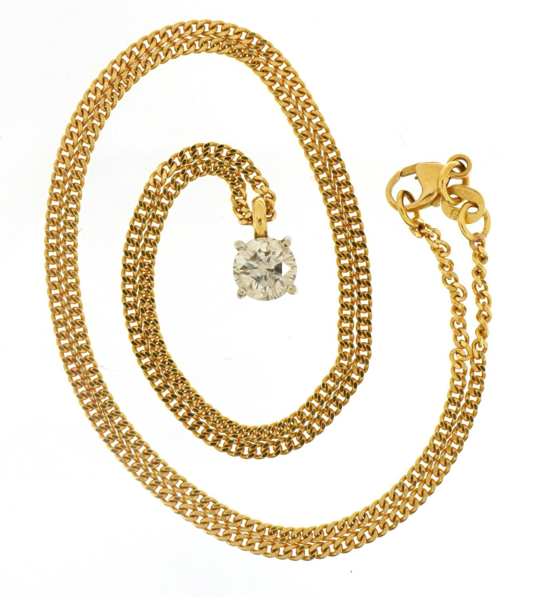 Near 1ct diamond solitaire pendant on an 18ct gold curb link necklace, the diamond approximately 0. - Image 2 of 6