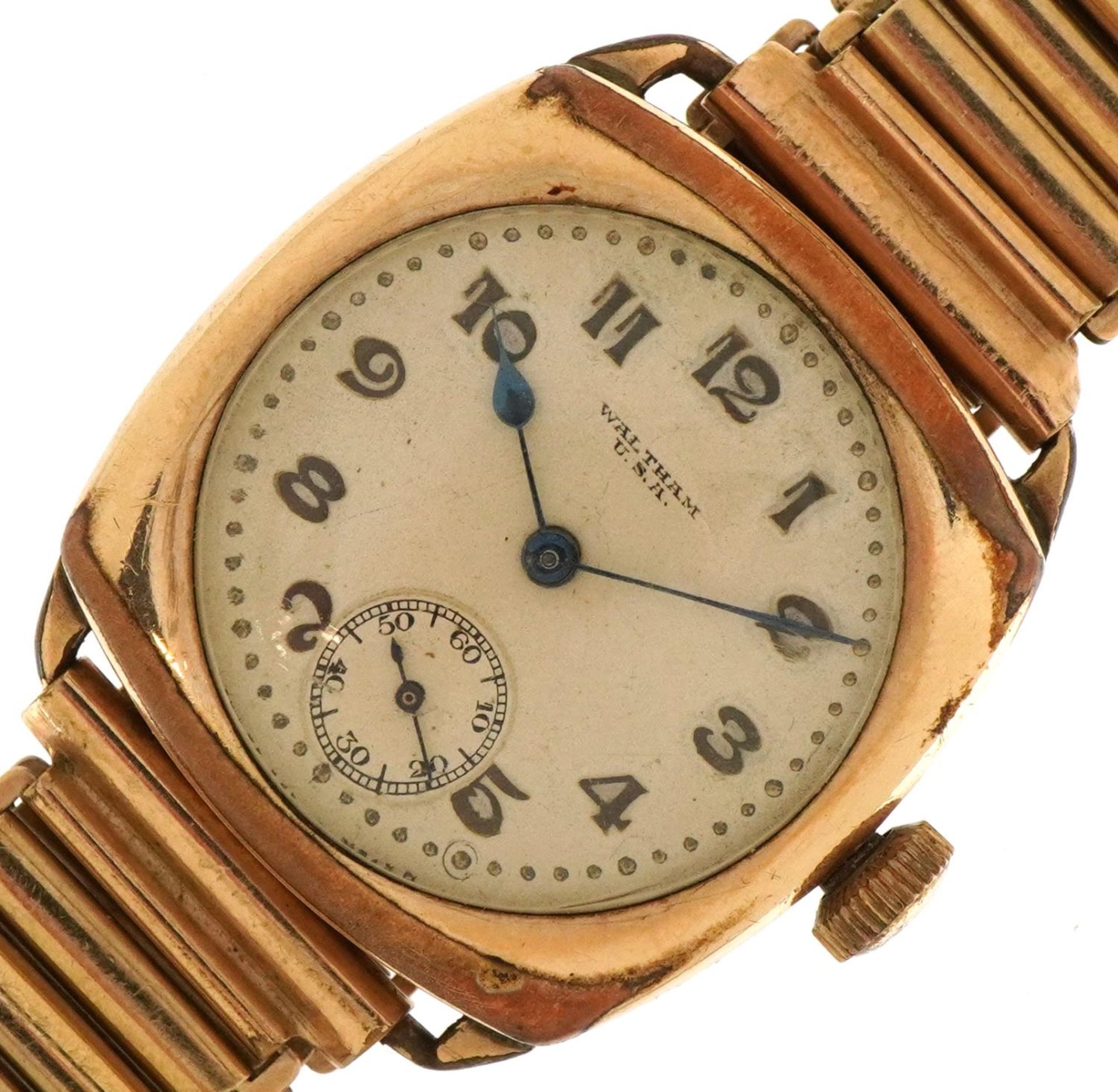 Waltham, gentlemen's Waltham trench style wristwatch with subsidiary dial, the case 30mm wide