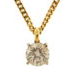 Near 1ct diamond solitaire pendant on an 18ct gold curb link necklace, the diamond approximately 0.