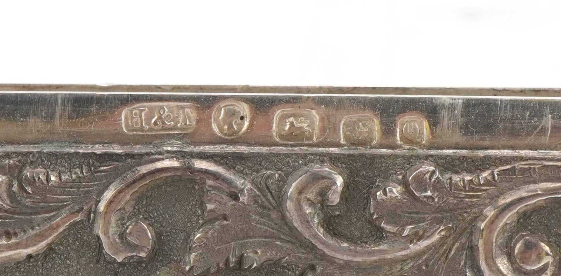 Hilliard & Thomason, Victorian silver castle top card case embossed with York Minster and foliate - Image 2 of 4