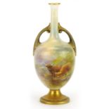 Harry Stinton for Royal Worcester, porcelain vase with twin handles hand painted with Highland