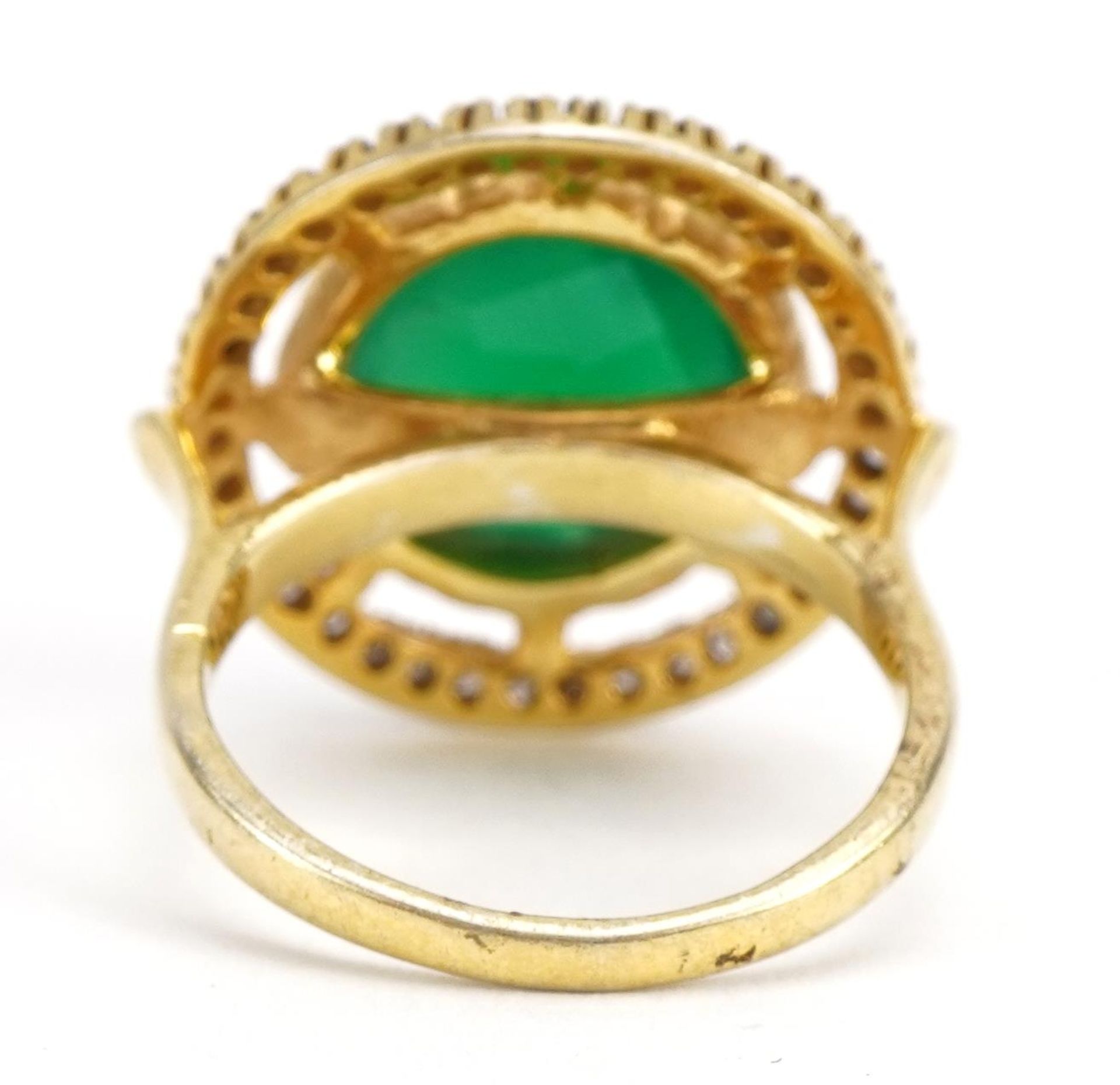 Silver gilt green onyx and diamond ring, the onyx approximately 11.7mm in diameter, size N, 5.9g - Image 2 of 3