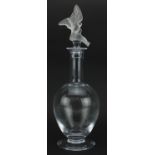 Faberge Kissing Dove frosted and clear glass decanter by The Franklin Mint, 41cm high