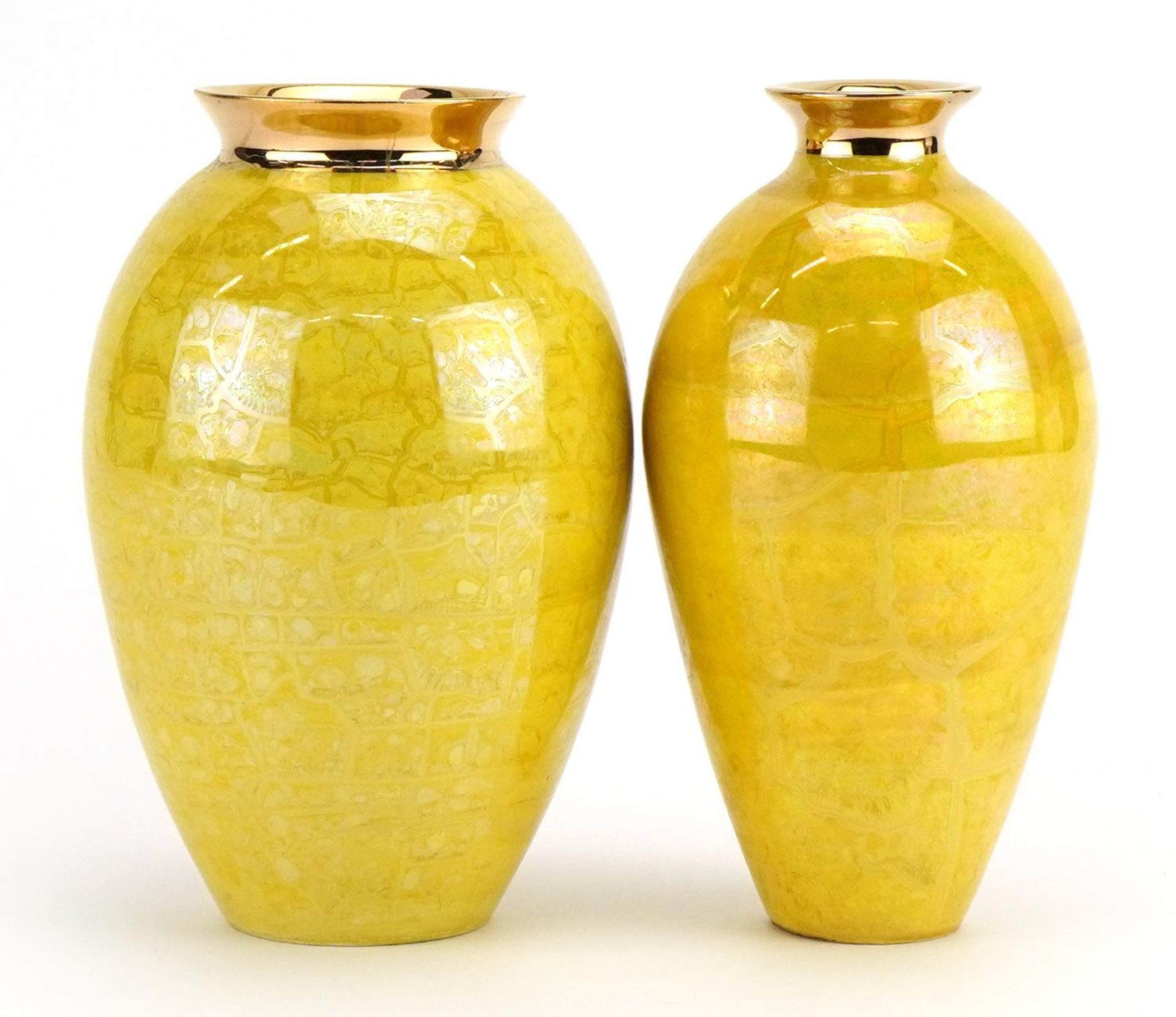 Atkinson Jones, two contemporary lustreware vases having yellow glazes, each 16.5cm high - Image 2 of 4