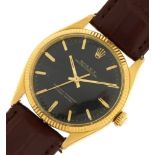 Rolex, gentlemen's gold Rolex Oyster Perpetual wristwatch with black dial, 33mm in diameter, total