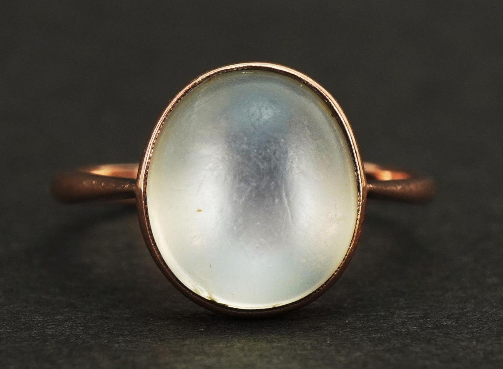 9ct rose gold cabochon moonstone ring, the stone approximately 11.4mm x 9.9mm, size P, 2.7g - Image 2 of 4