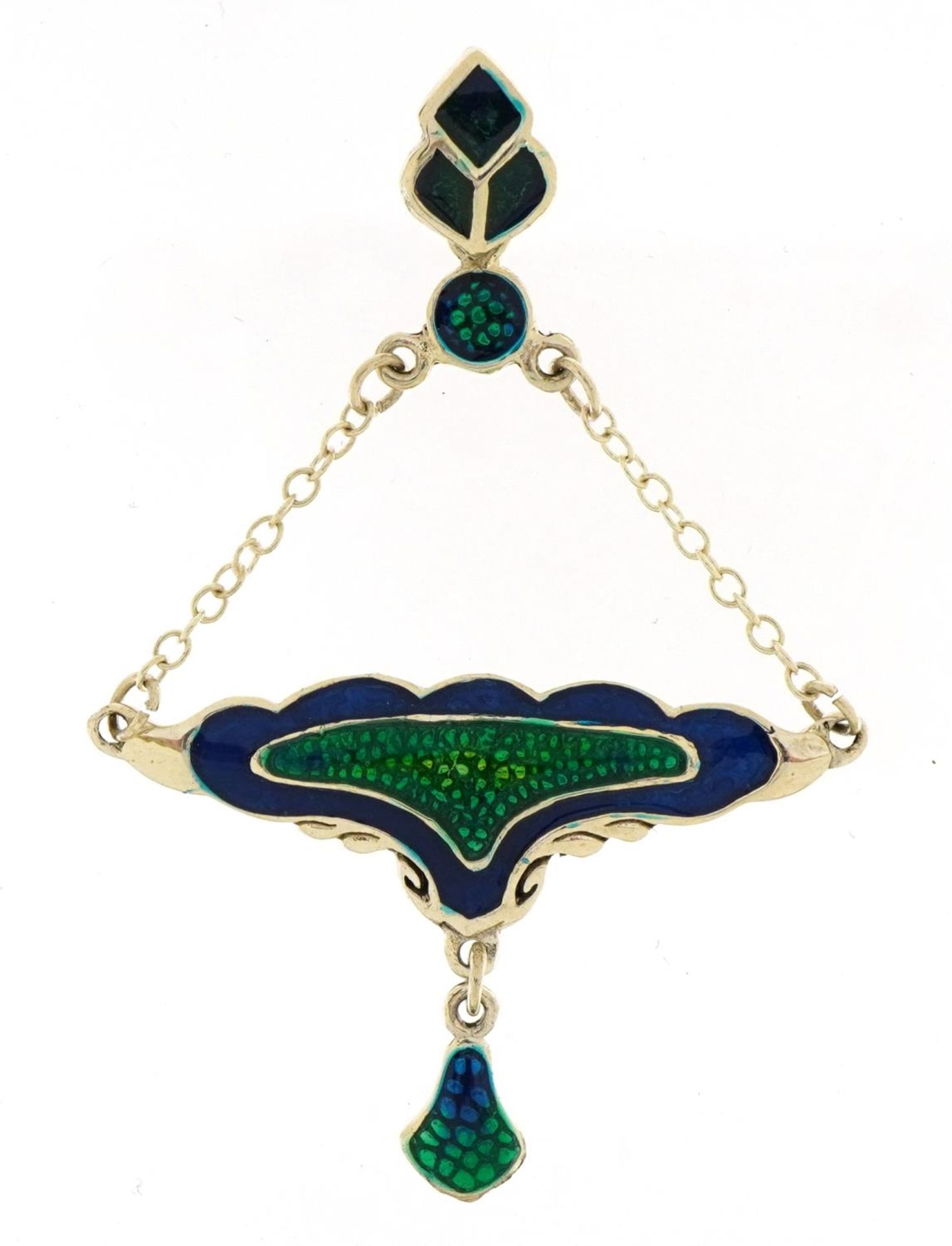 Silver and enamel Art Nouveau style drop pendant, 6.6cm high, 6.1g